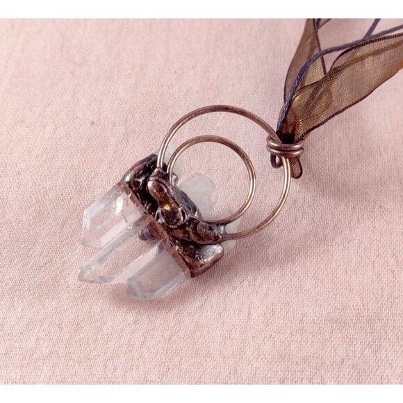 Choker Necklace Quartz Crystal Bendant Focal Copper Boho Mystic Healing Gypsy - Picture 8 of 9